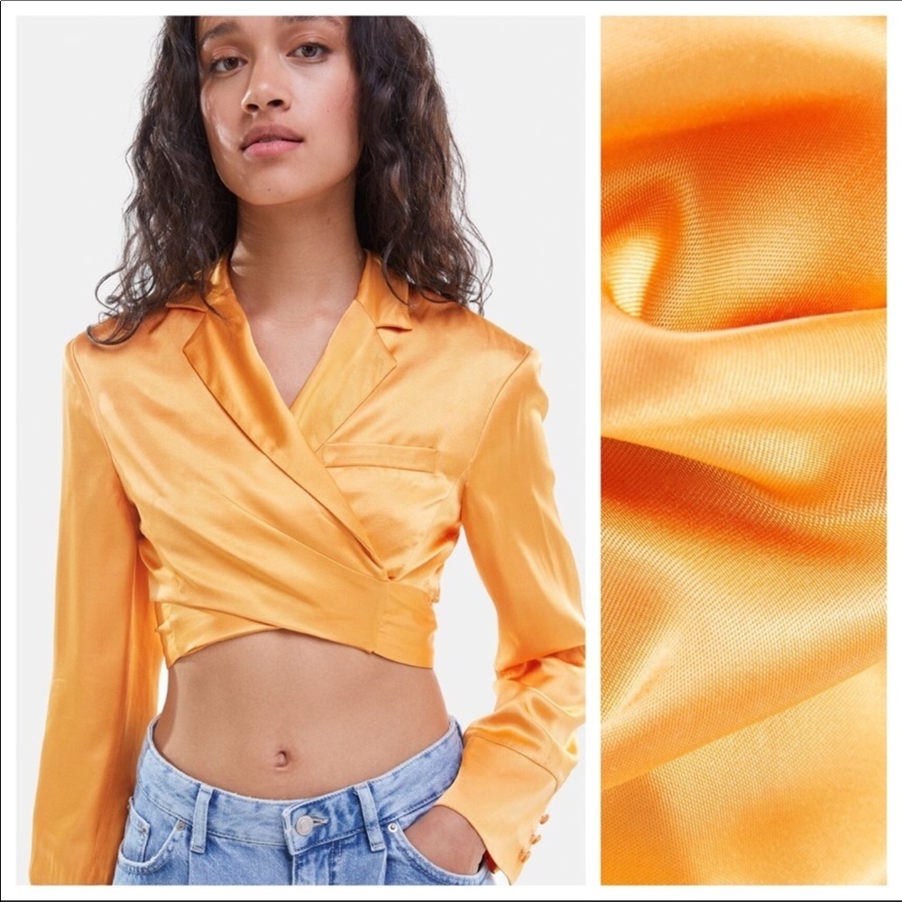 Bershka Orange Satin cropped Blazer Top